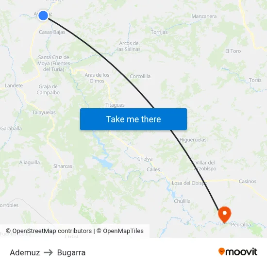 Ademuz to Bugarra map
