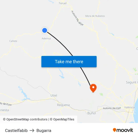 Castielfabib to Bugarra map