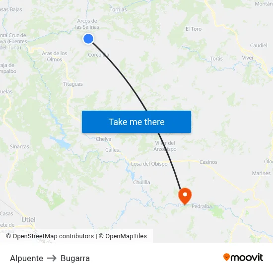 Alpuente to Bugarra map