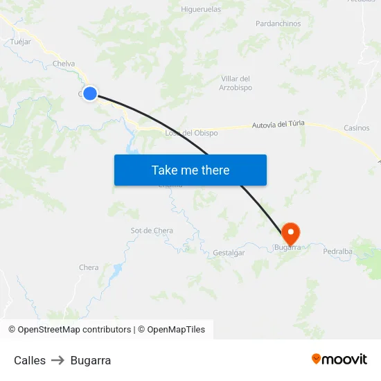Calles to Bugarra map