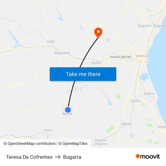 Teresa De Cofrentes to Bugarra map