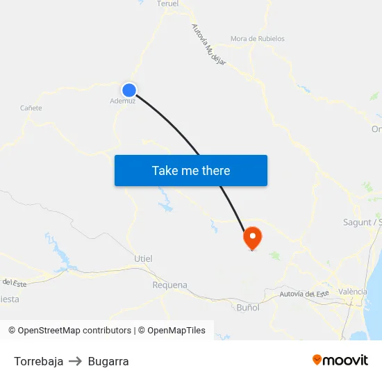Torrebaja to Bugarra map