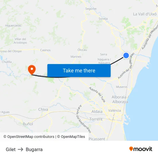 Gilet to Bugarra map