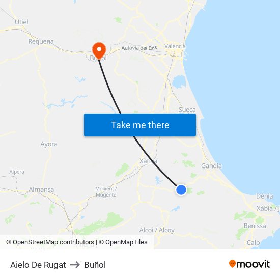 Aielo De Rugat to Buñol map