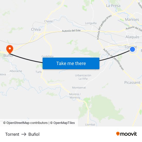 Torrent to Buñol map