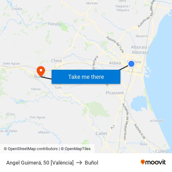 Angel Guimerá, 50 [València] to Buñol map