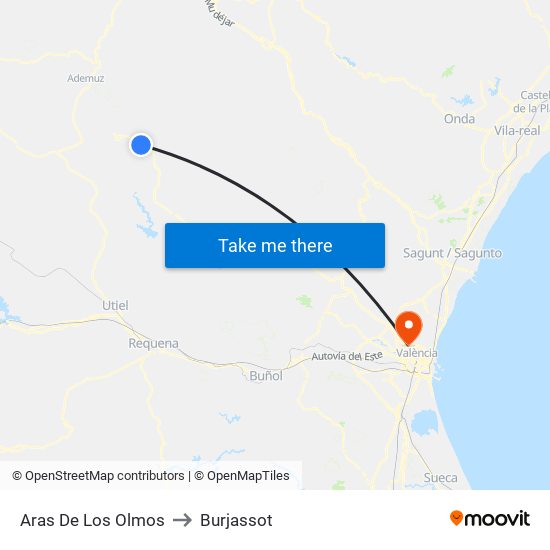 Aras De Los Olmos to Burjassot map