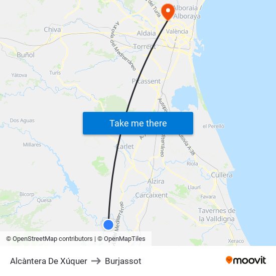 Alcàntera De Xúquer to Burjassot map