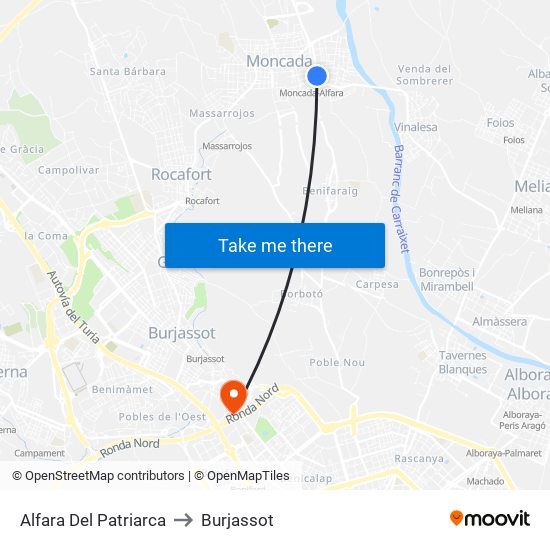 Alfara Del Patriarca to Burjassot map