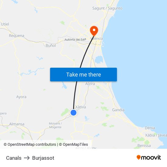 Canals to Burjassot map