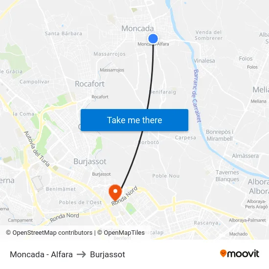 Moncada - Alfara to Burjassot map