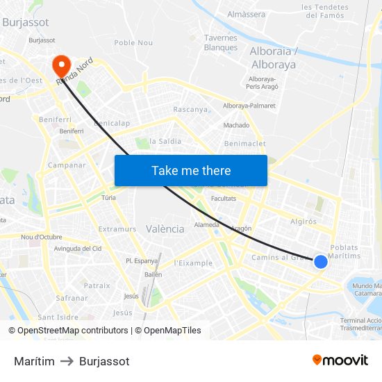Marítim to Burjassot map