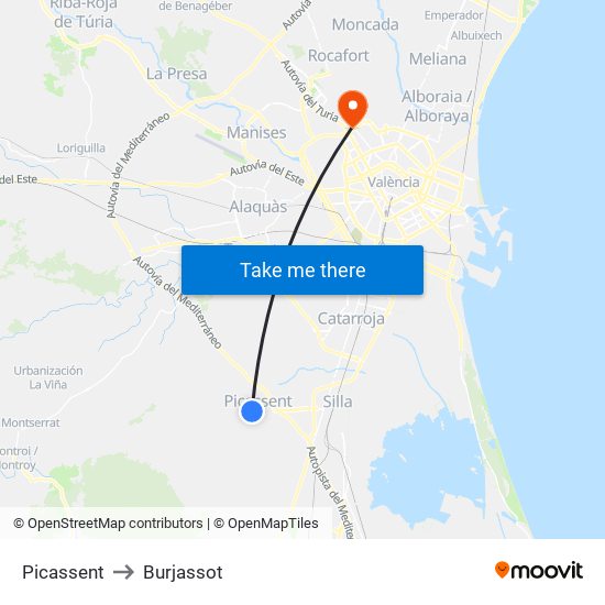 Picassent to Burjassot map
