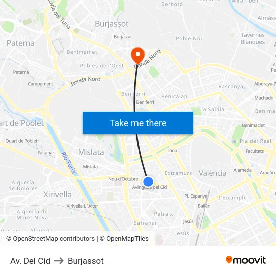 Av. Del Cid to Burjassot map