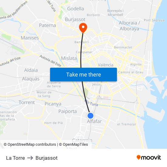 La Torre to Burjassot map