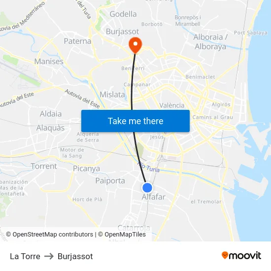 La Torre to Burjassot map