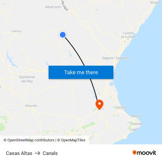 Casas Altas to Canals map
