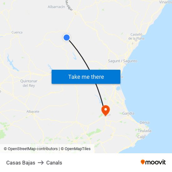 Casas Bajas to Canals map