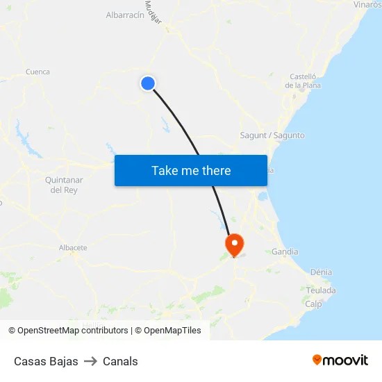 Casas Bajas to Canals map