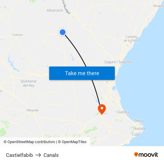 Castielfabib to Canals map