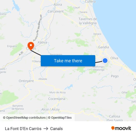 La Font D'En Carròs to Canals map