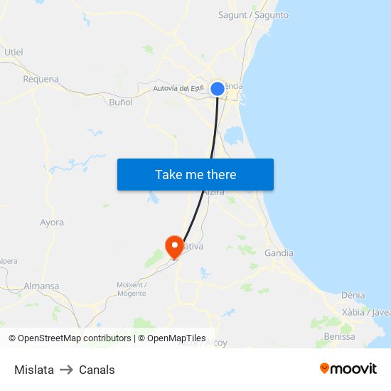 Mislata to Canals map