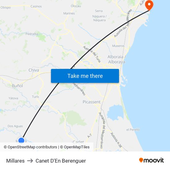 Millares to Canet D'En Berenguer map