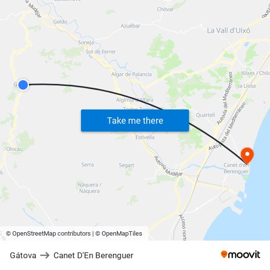 Gátova to Canet D'En Berenguer map