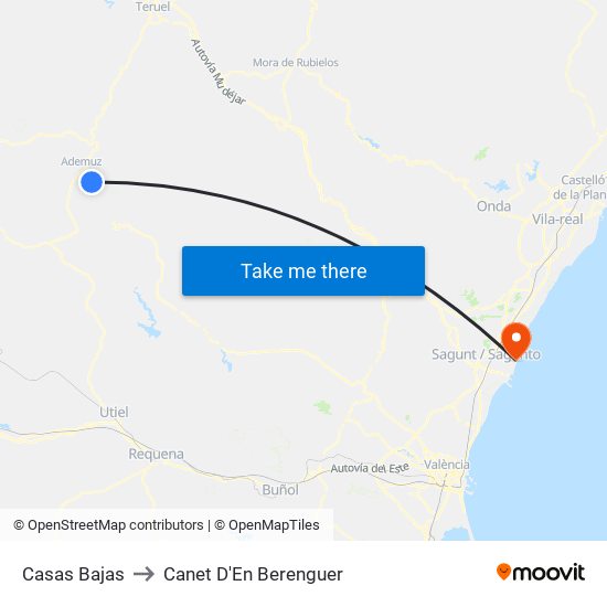 Casas Bajas to Canet D'En Berenguer map