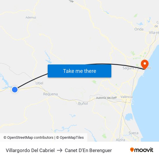 Villargordo Del Cabriel to Canet D'En Berenguer map