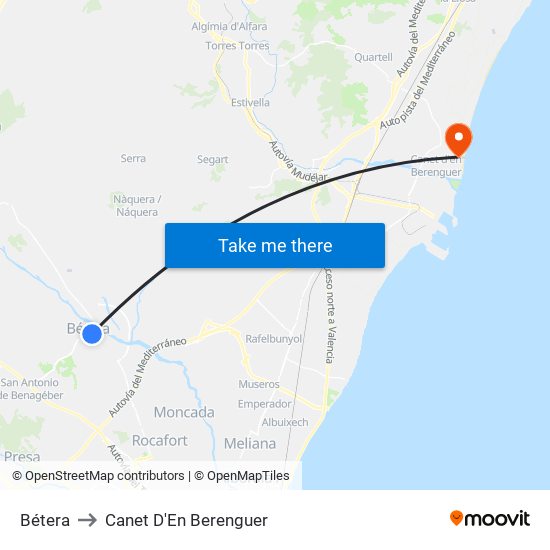 Bétera to Canet D'En Berenguer map