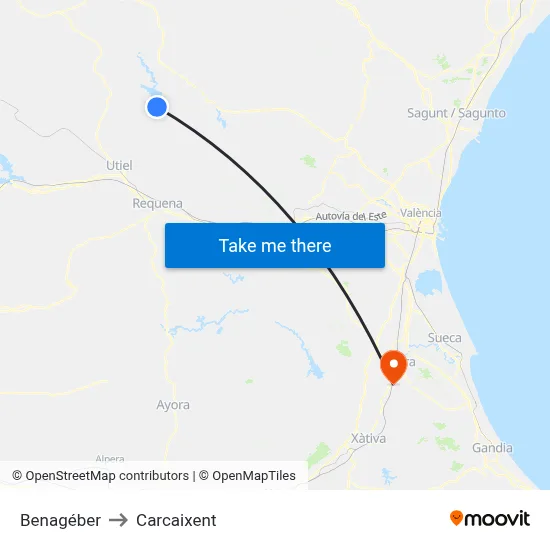 Benagéber to Carcaixent map