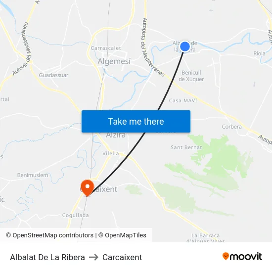 Albalat De La Ribera to Carcaixent map
