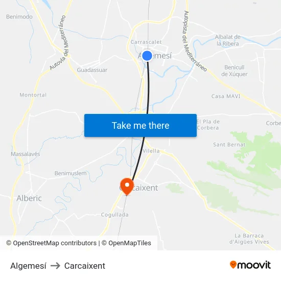 Algemesí to Carcaixent map