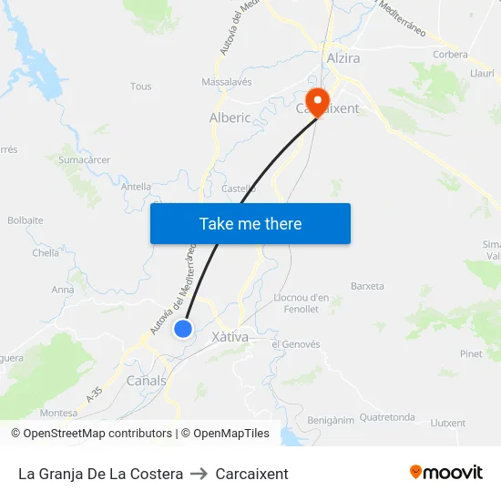 La Granja De La Costera to Carcaixent map