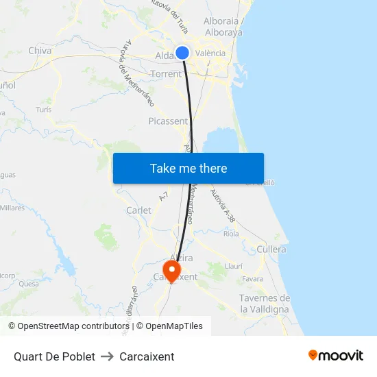 Quart De Poblet to Carcaixent map