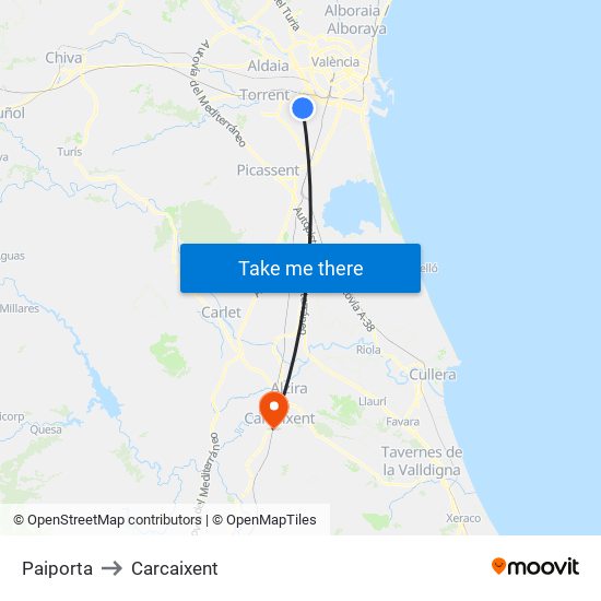 Paiporta to Carcaixent map