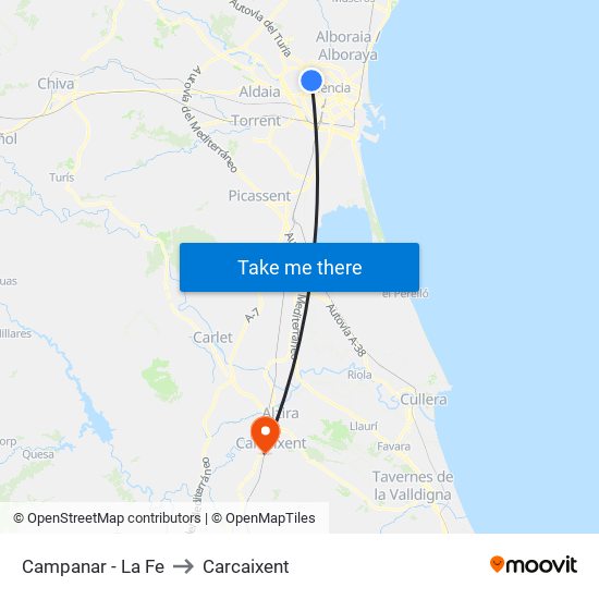 Campanar - La Fe to Carcaixent map