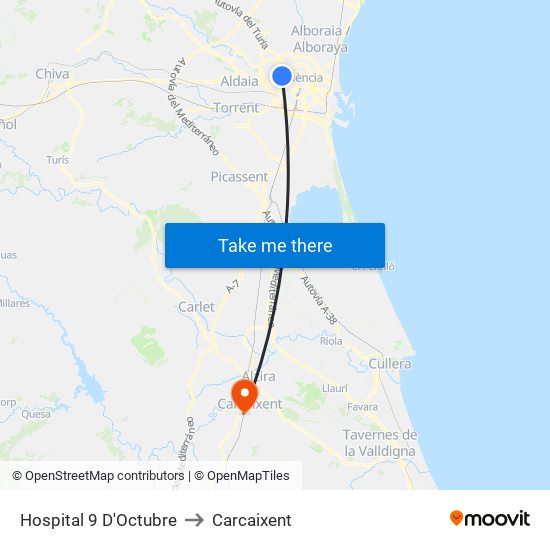 Hospital 9 D'Octubre to Carcaixent map