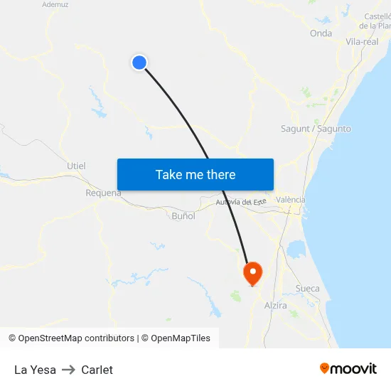 La Yesa to Carlet map