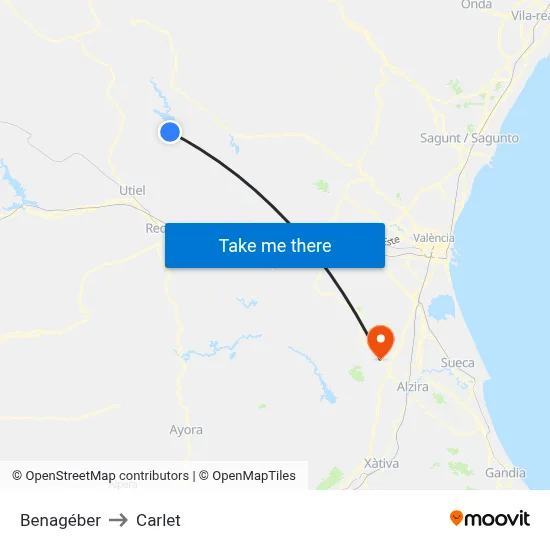 Benagéber to Carlet map