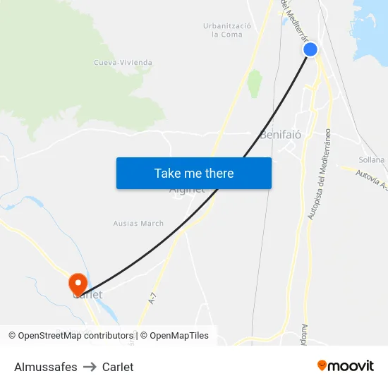 Almussafes to Carlet map