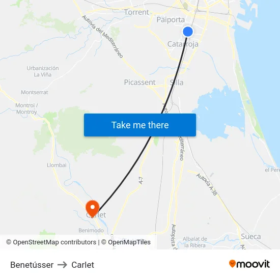 Benetússer to Carlet map