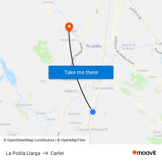 La Pobla Llarga to Carlet map
