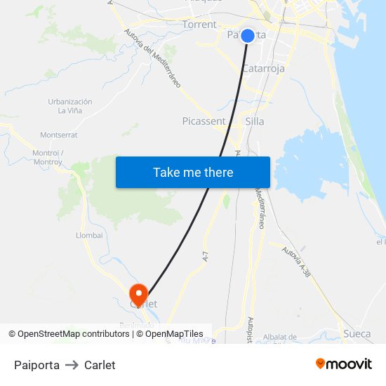 Paiporta to Carlet map