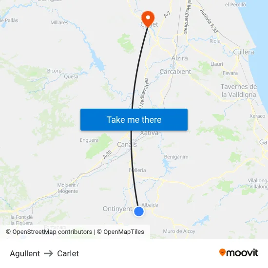 Agullent to Carlet map