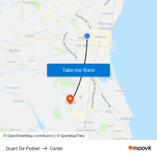 Quart De Poblet to Carlet map