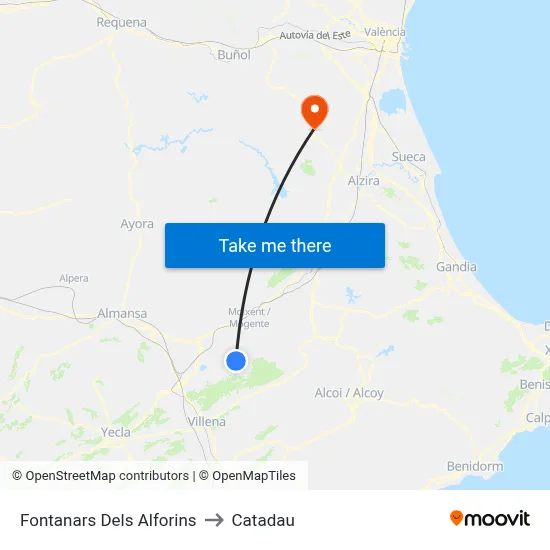 Fontanars Dels Alforins to Catadau map