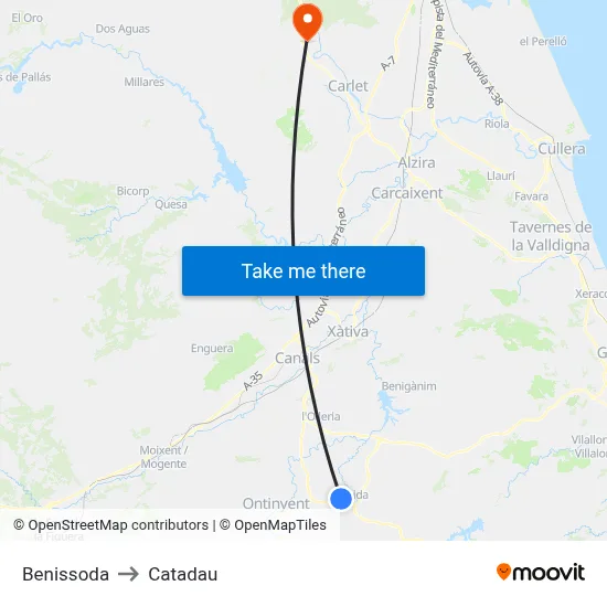 Benissoda to Catadau map