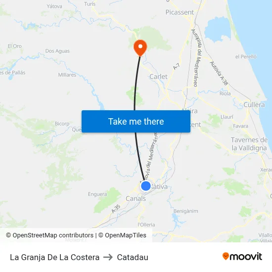 La Granja De La Costera to Catadau map